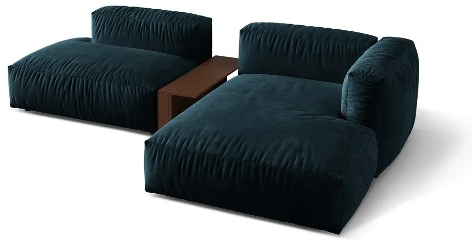 Sötétkék bársony moduláris sarokkanapé (jobb oldali-heverő résszel) Martina – Micadoni