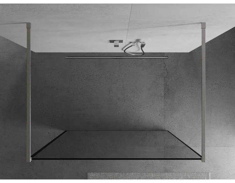 Mexen Kioto, Walk-In zuhany paraván 120 x 200 cm, 8 mm üveg fekete mintás, csiszolt acél profil, 800-120-002-97-70