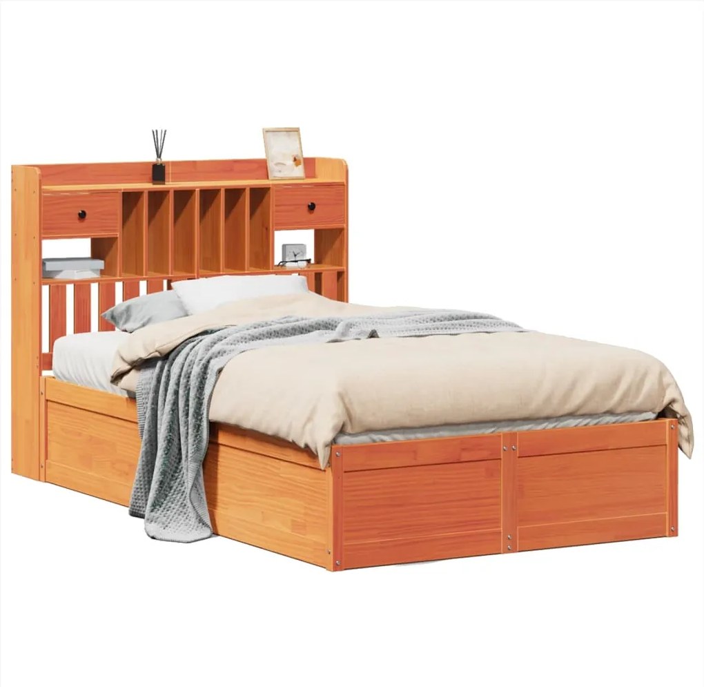 vidaXL viaszbarna tömör fenyőfa ágy matrac nélkül 135 x 190 cm