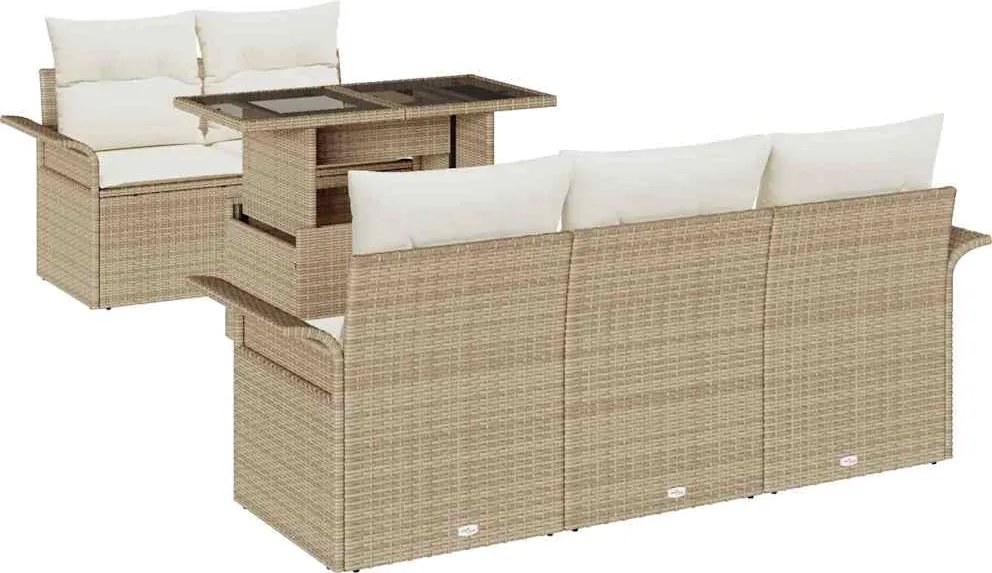 vidaXL Kerti Kanapé Szett párnával tárolóval 6 pcs Bézs Poly Rattan