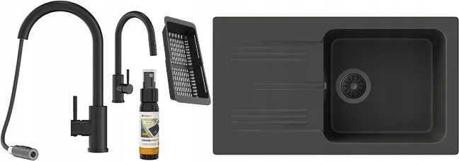 Mosogató Fekete Ada Gránit Egymedencés Csaptelep Loseto Szifon Kosár