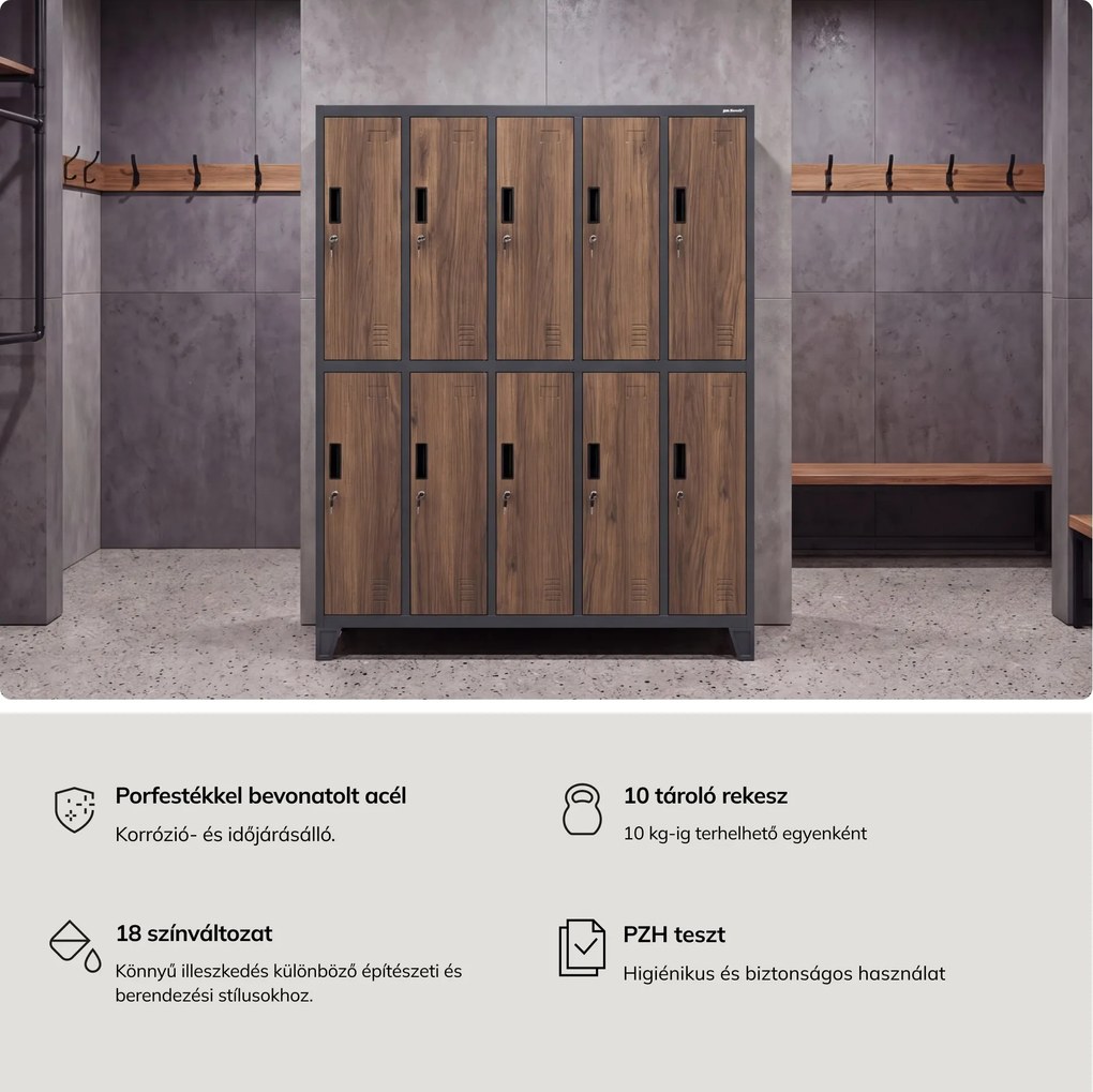 10 ajtós öltözőszekrény, antracit/dió, 1360x1720x450 mm: BARTEK Eco Design