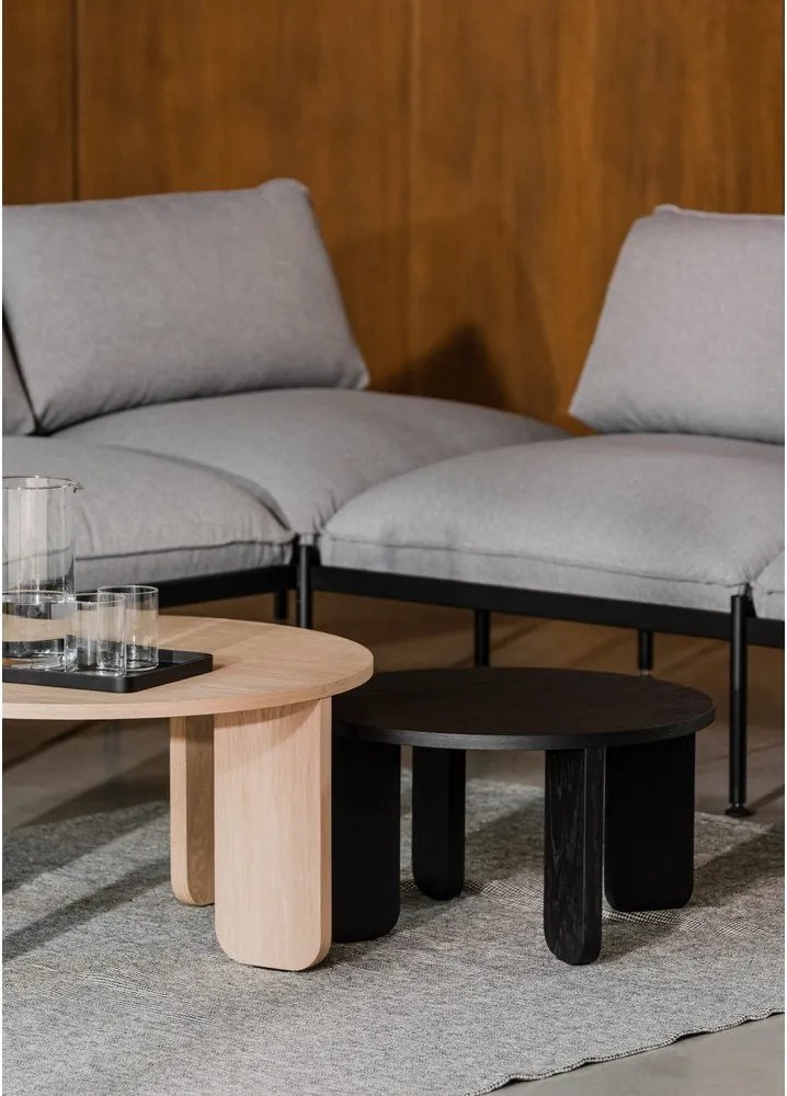 Fekete kerek dohányzóasztal tölgyfa dekoros asztallappal ø 55 cm Kuvu – noo.ma