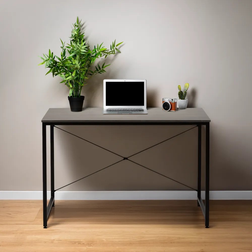 Íróasztal, beton/fekete, 120x60 cm, MELLORA