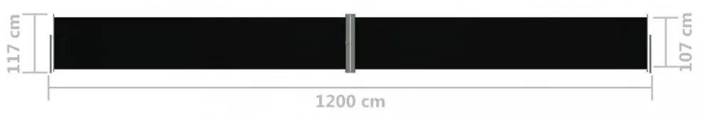 fekete behúzható oldalsó napellenző 117 x 1200 cm