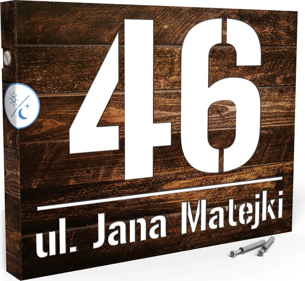 Megvilágított Házszám Címtábla 40X30 CM Szürkület Érzékelővel