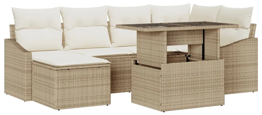 7 darabos kerti kanapé szett párnákkal bézs poly rattan