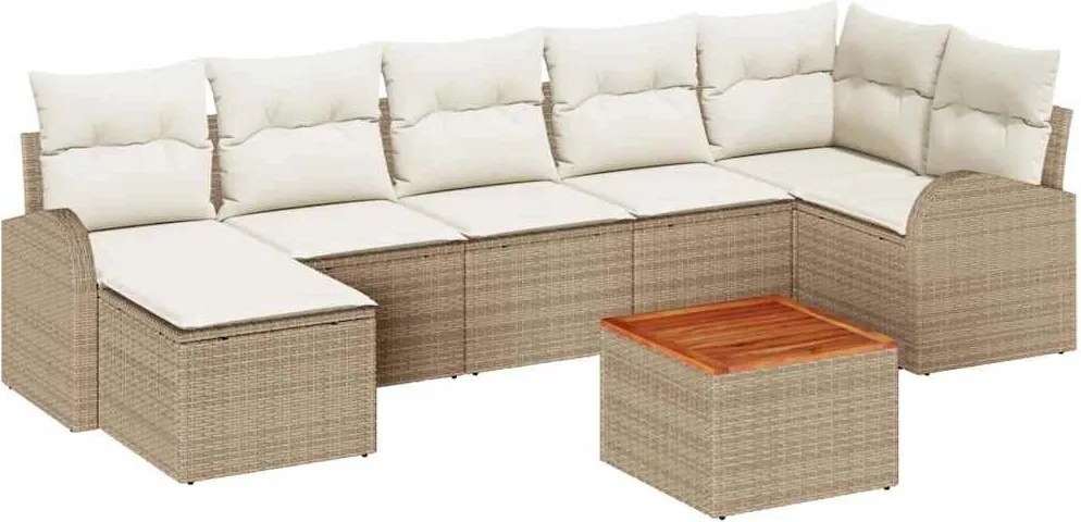 vidaXL Kerti Kanapé Szett tárolóval 8 pcs Beige és krém polirattan