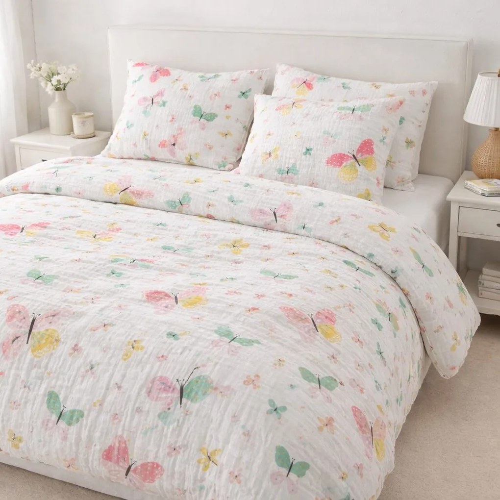 Muszlin ágyneműhuzat Butterfly Color 140x200cm+90x70cm TiaHome