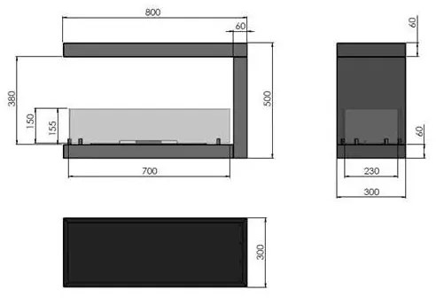 InFire - Sarok biokandalló 80x50 cm kétoldalú