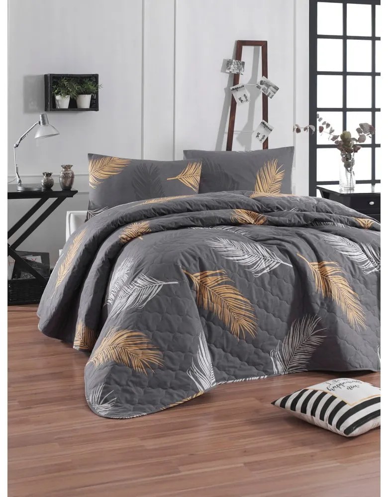 Szürke renforcé pamut ágytakaró és párnahuzat szett 200x220 cm Olivia – Mijolnir