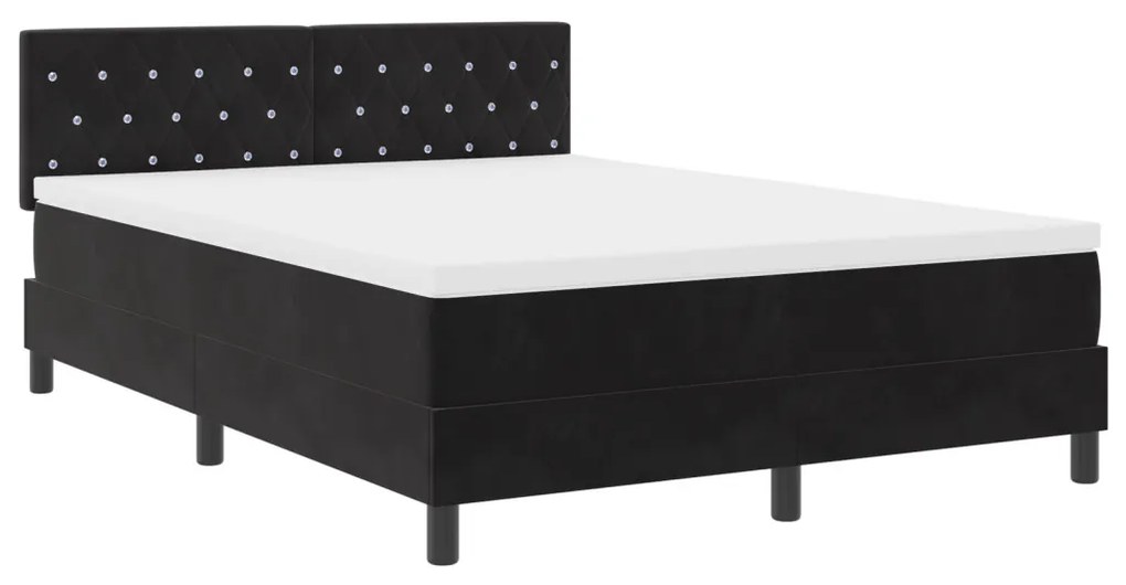 Boxspring Ágy Mattal Fekete 140x200 cm Bársony