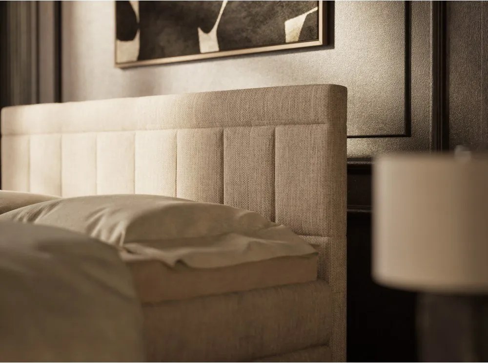 Bézs ágyneműtartós boxspring ágy 200x200 cm Caya – Maison de Rêve