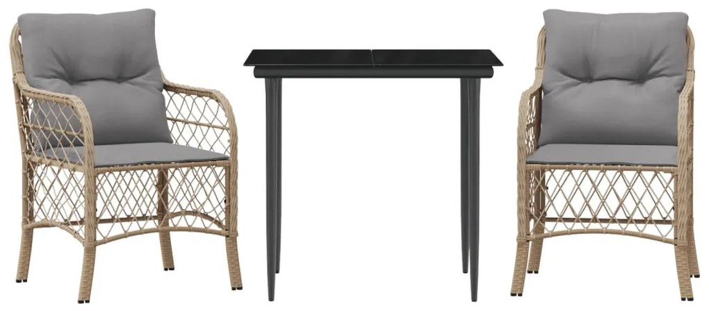 3 részes vegyes bézs polyrattan bisztrógarnitúra párnákkal