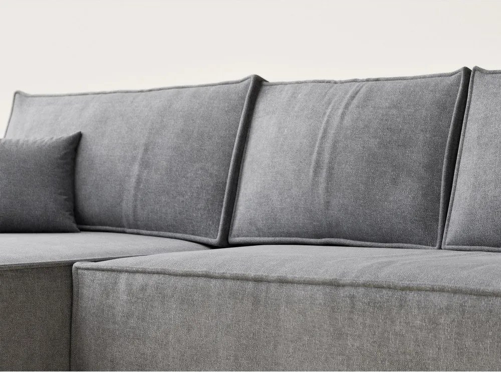 Szürke zsenília kinyitható-tárolóhelyes sarokkanapé (bal oldali-heverő résszel) Maze – Maison de Rêve