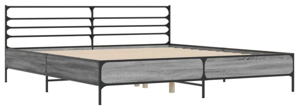szürke sonoma szerelt fa és fém ágykeret 200 x 200 cm