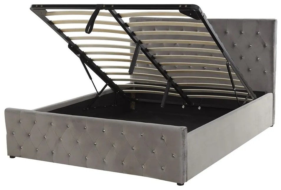 Szürke bársony ágyneműtartós franciaágy 140 x 200 cm AMIENS Beliani