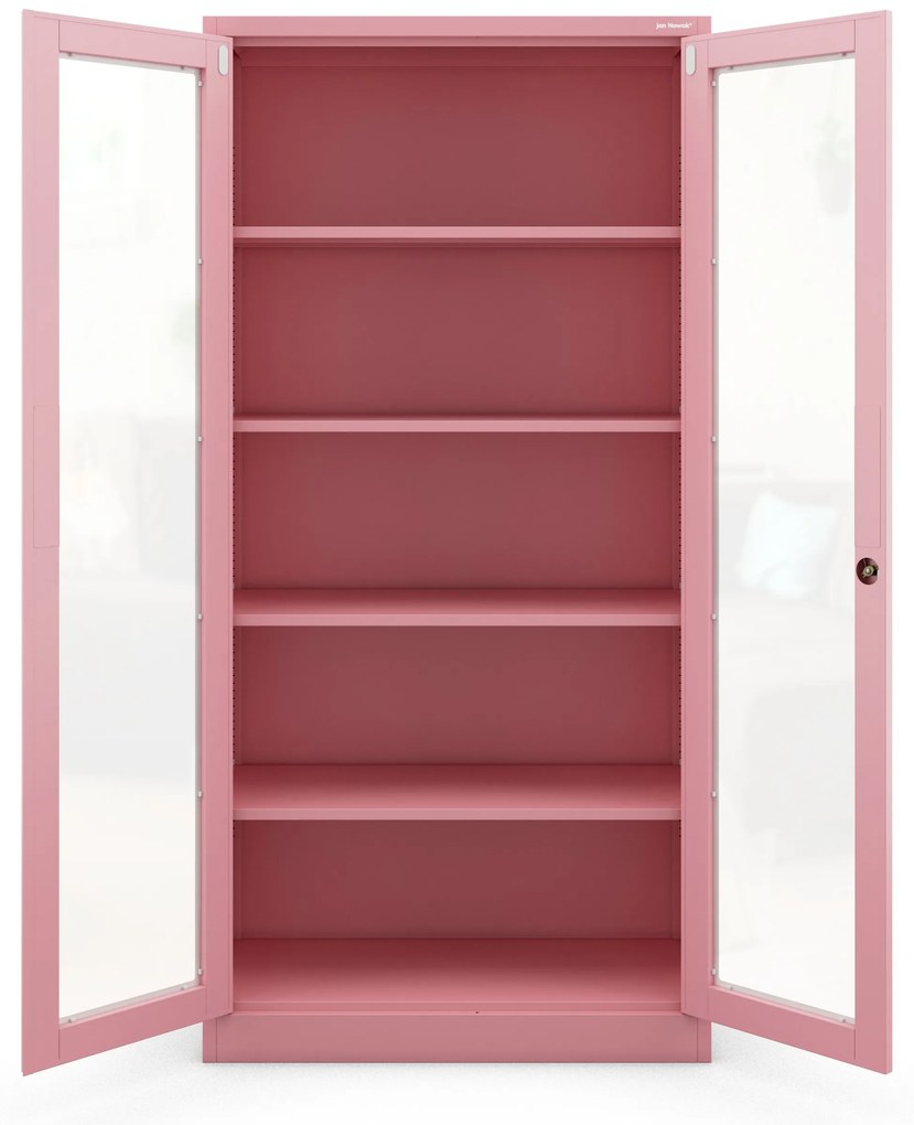 Vitrines szekrény AMELIA, 900 x 1850 x 400 mm, Fresh Style: púderrózsaszín