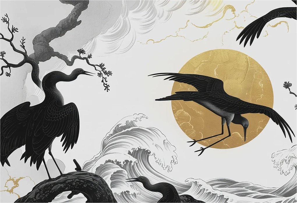 Design fotótapéta Flizelin falra Fekete darvak 152x104 Ragasztó