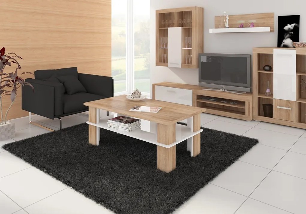 Dohányzóasztal Futura 2 (világos sonoma + fényes fehér). 780012
