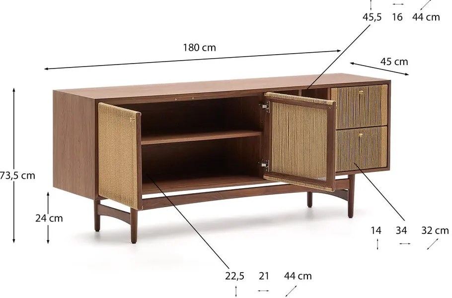 Barna alacsony komód diófa dekorral 180x73 cm Elan – Kave Home