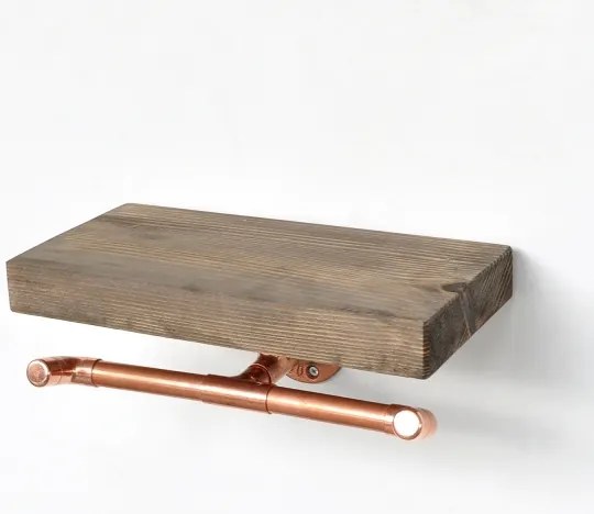 Vécépapír tartó polccal BORU 12x30 cm fenyő/réz