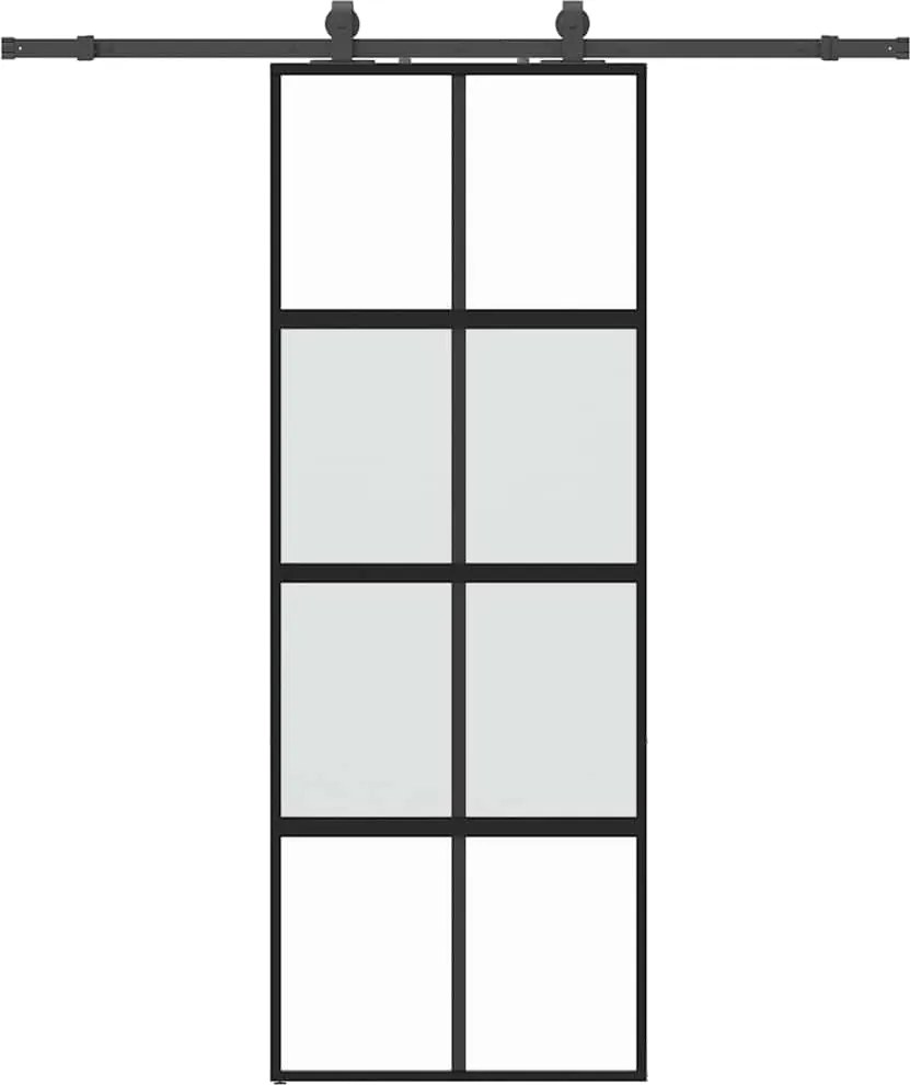 vidaXL fekete edzett üveg tolóajtó fémszerelék szettel 76x205 cm