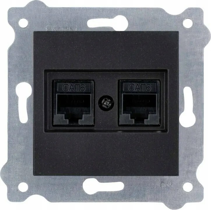 Exen Számítógép aljzat Dupla RJ45 kat.6 Fekete metál 254/14E