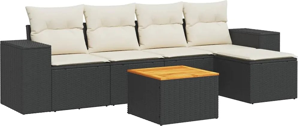 vidaXL 6 részes fekete polyrattan kerti ülőgarnitúra párnákkal