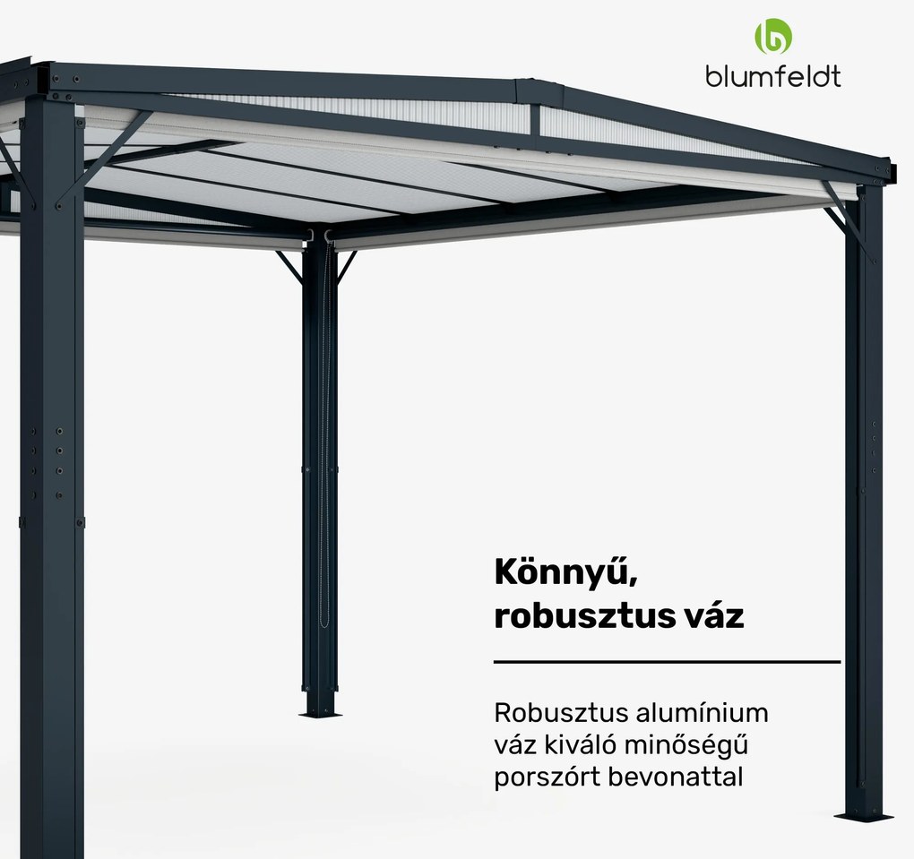 Blumfeldt Pantheon Cortina Solid Sky Pergola 3x3, időjárásálló, porszórt, oldalsó panelek