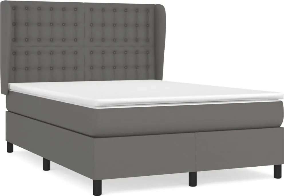vidaXL szürke műbőr rugós ágy matraccal 140x190 cm