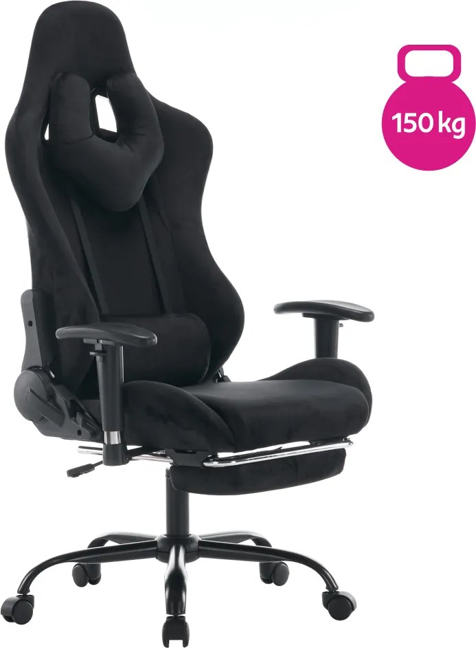 Irodai/gamer szék, fekete Velvet szövet, teherbírás 150 kg, SALOP
