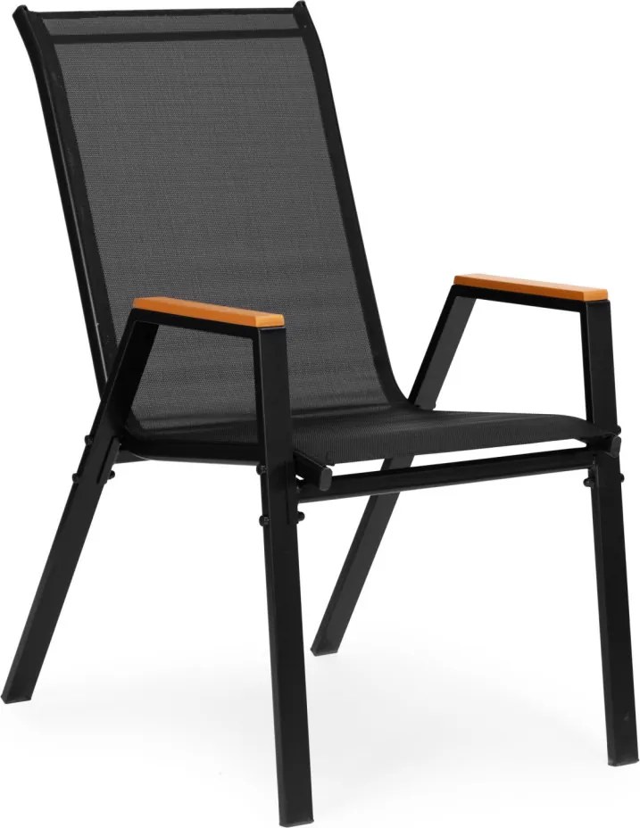 Kerti szék, MultiGarden SC-092W-4-1, fekete, 72 x 55 x 92 cm, acél keret, textil, egymásba rakható, karfás, csúszásgátló lábak, 120 kg teherbírás, 4 db-os szett