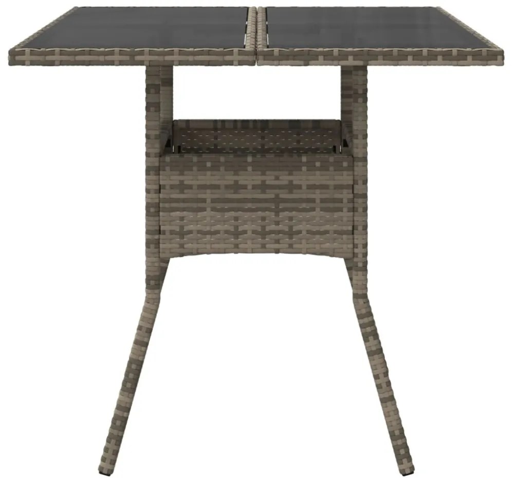 szürke polyrattan üveglapos kerti asztal 80 x 80 x 75 cm