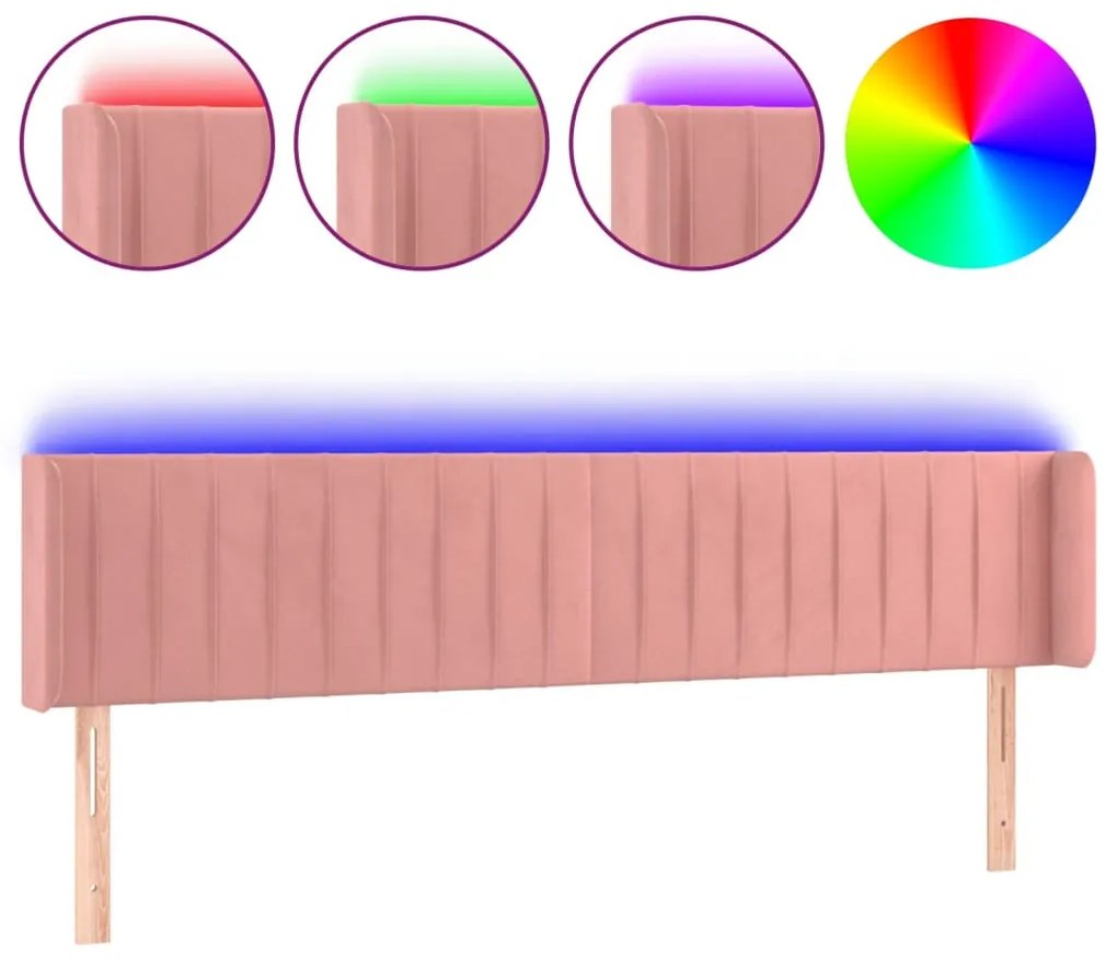rózsaszín bársony LED-es fejtámla 203x16x78/88 cm