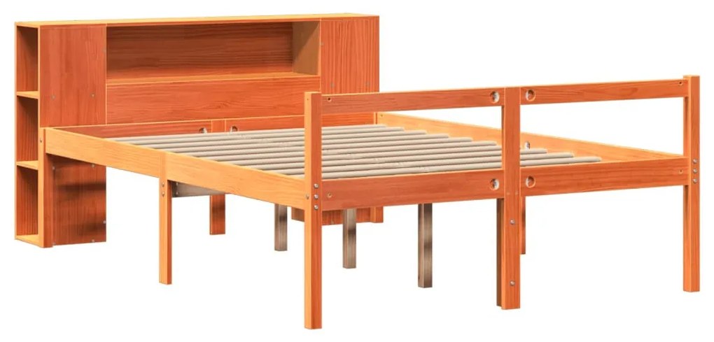 viaszbarna tömör fa könyvespolcos ágy matrac nélkül 160 x 200cm