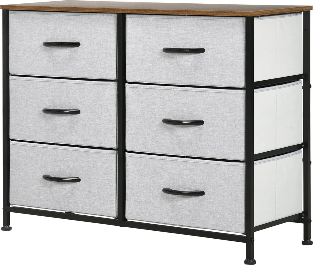 HOMCOM Fiókos Komód 6 Összecsukható Szövet Fiókkal, Fiókos Szekrény Munkafelülettel, Fogantyúval, Többfunkciós Szekrény Hintakeszülékkel, Nappaliba és