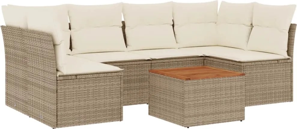 vidaXL 7 részes bézs polyrattan kerti ülőgarnitúra párnákkal