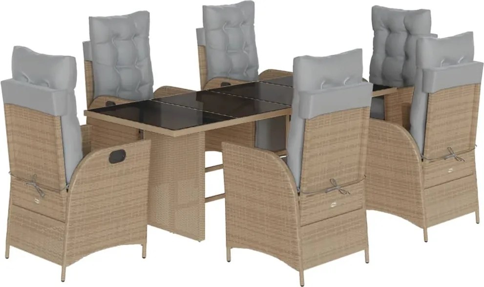 vidaXL 7 részes vegyes bézs polyrattan kerti étkezőgarnitúra párnákkal