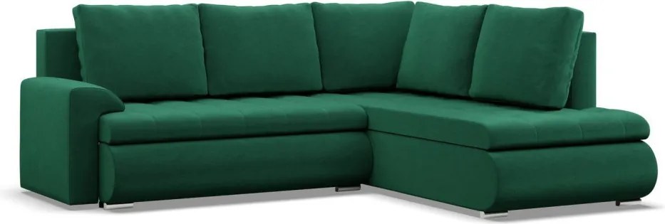 Tokio sarokkanapé, L alakú háttámlával, 2 ágyneműtartóval, bársony, jobboldali, zöld