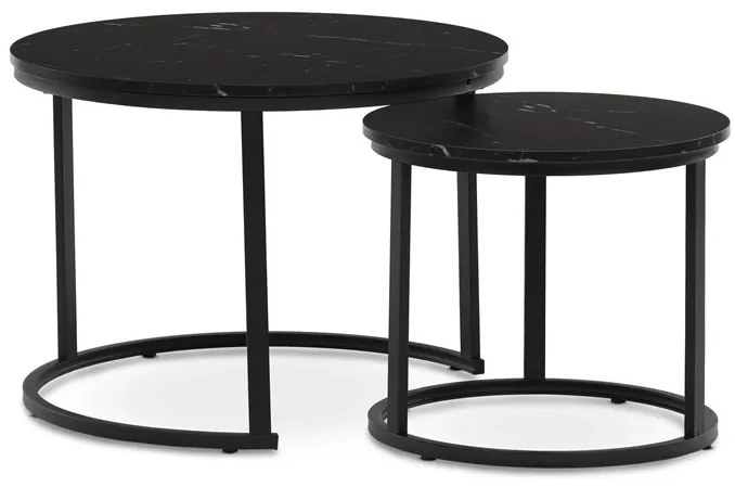 Set de măsuțe de cafea din 2 piese, blat din MDF cu decor marmură, cadru metalic