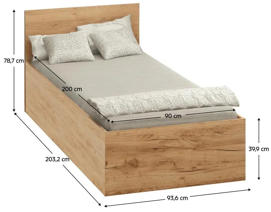 Egyszemélyes ágy 90 cm Discutibles (aranyy craft tölgy) (ágyráccsal) (tárolóhellyel). 1116311