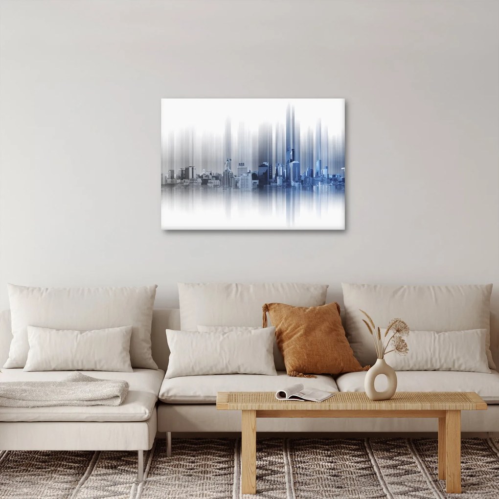 Kép - Panoráma a városra, kék-szürke (70x50 cm)