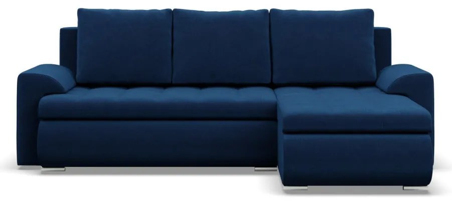 Tokio sarokkanapé, 2 ágyneműtartóval, bársony, jobboldali, kék