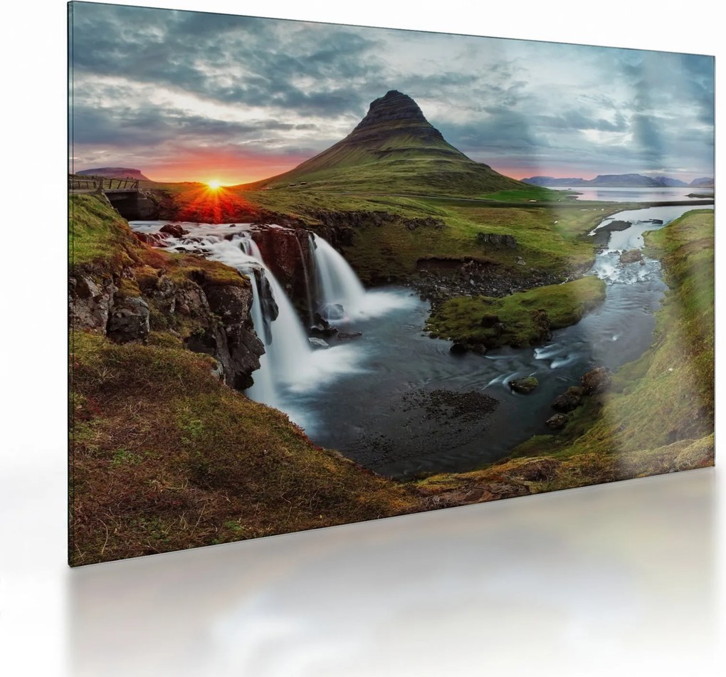 Üveg kép - Kirkjufell naplementében (70x50 cm)