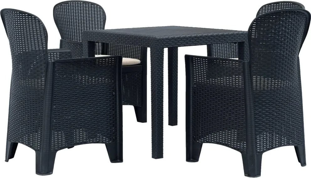 vidaXL 5-részes antracit rattan hatású műanyag kültéri étkezőgarnitúra