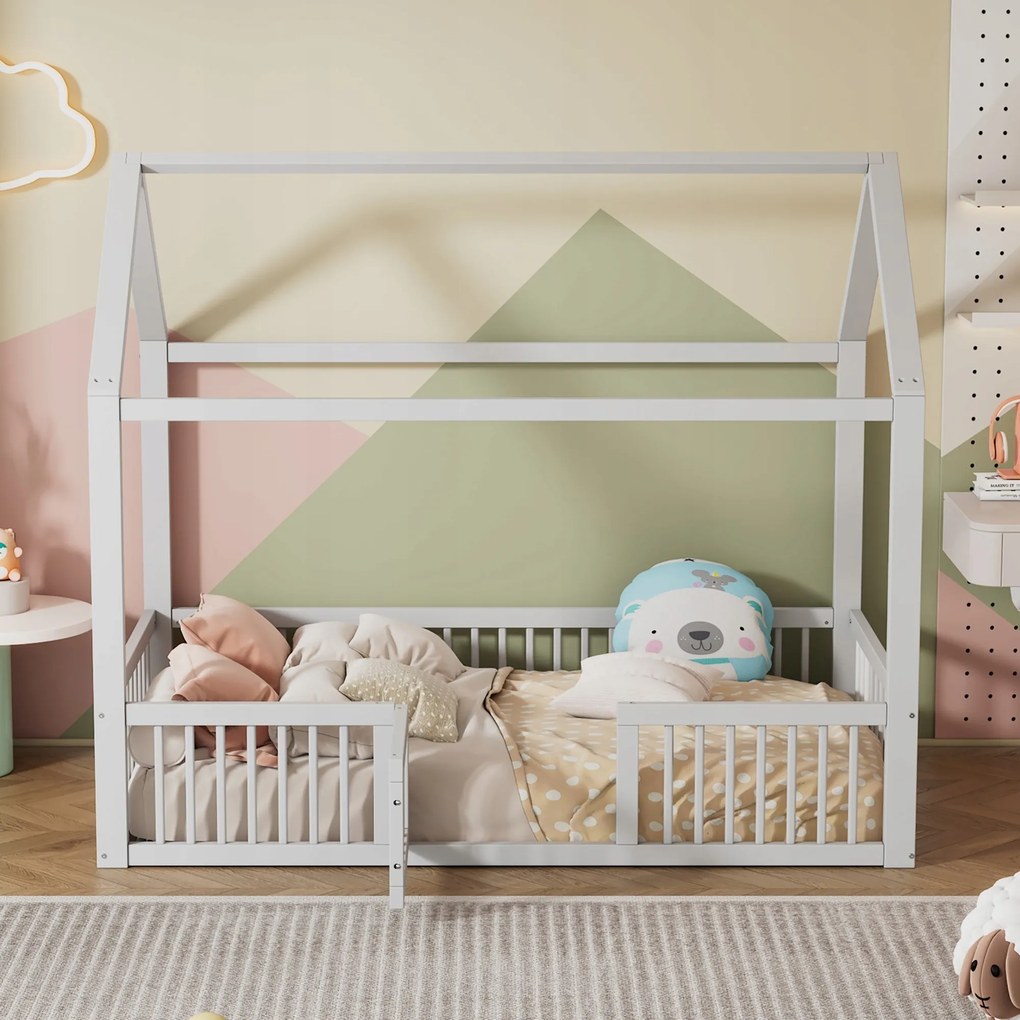 Egyszemélyes ágy Gyerekágy Faházikó 90 x 200cm fehér