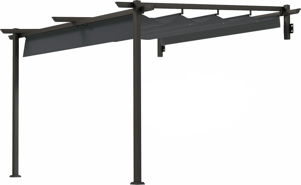 Outsunny Terasz Tető Pergola kb. 3x3m Terasz Napernyő, Alumíniumból Készült Kerti Pavilon, Fali Rögzítésű, Állítható Tetős Kerti Pavilon, Napvédő Tera