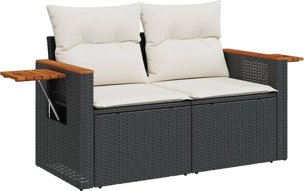 vidaXL 2 személyes fekete polyrattan kerti kanapé párnával