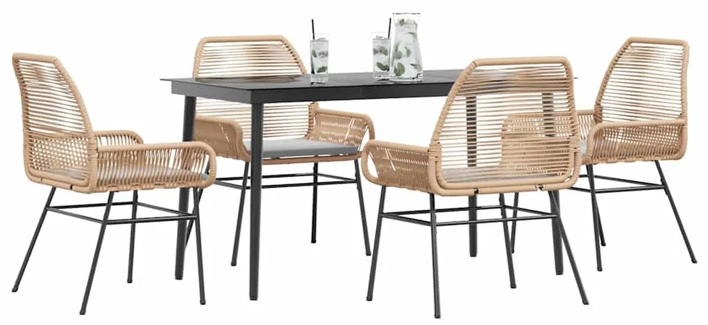 vidaXL 5 észes barna polyrattan üveg kerti étkezőgarnitúra párnával